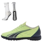 Chuteira Society Puma Ultra Play Tt + 1 Par de Meias Antiderrapante - Adulto VERDE