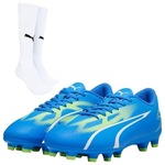 Chuteira de Campo Puma Ultra Play Fg + 1 Par de Meiões - Adulto AZUL/BRANCO