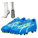 Chuteira de Campo Puma Ultra Play Fg + 1 Par de Meias Antiderrapante - Adulto AZUL/BRANCO