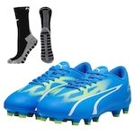 Chuteira de Campo Puma Ultra Play Fg + 1 Par de Meias Antiderrapante - Adulto AZUL/PRETO