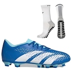 Chuteira de Campo adidas Predator Accuracy.4 + 1 Par de Meias Antiderrapante - Adulto AZUL/BRANCO