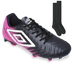 Chuteira de Campo Umbro Fifty V + Par de Meião - Adulto PRETO/ROSA