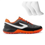 Chuteira Society Topper Titanium + 3 Pares de Meias - Adulto PRETO/LARANJA