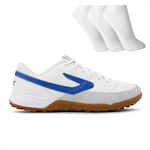 Chuteira Society Topper Titanium + 3 Pares de Meias - Adulto BRANCO/AZUL