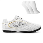 Chuteira Society Joma Liga 5 + 3 Pares de Meias - Adulto BRANCO/OURO