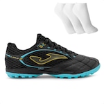 Chuteira Society Joma Liga 5 + 3 Pares de Meias - Adulto PRETO/AZUL