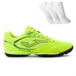 Chuteira Society Joma Liga 5 + 3 Pares de Meias - Adulto Verde Cla/Amarelo