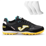 Chuteira Society Joma Top Flex + 3 Pares de Meias - Adulto PRETO/AMARELO