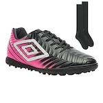 Chuteira Society Umbro Fifity V + Par de Meião - Adulto PRETO/ROSA