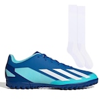 Chuteira Society adidas X Crazyfast.4 + 1 Par de Meiões Color Sports - Adulto BRANCO/AZUL