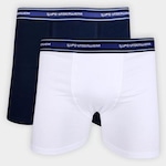 Kit Cueca Boxer Lupo com Elástano - 2 Peças - Masculino BRANCO/AZUL