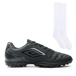 Chuteira Society Umbro Attak Eternal + 1 Par de Meiões Color Sports - Adulto PRETO