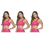 Kit Tops Fitness Selene Canelado sem Costura - Feminino - 3 unidades ROSA