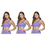 Kit Tops Fitness Selene Canelado sem Costura - Feminino - 3 unidades ROXO