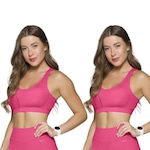 Kit Tops Fitness Selene Canelado sem Costura - Feminino - 2 unidades ROSA