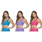 Kit Tops Fitness Selene Canelado sem Costura - Feminino - 3 unidades Azul/Roxo