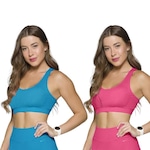 Kit Tops Fitness Selene Canelado sem Costura - Feminino - 2 unidades AZUL/ROSA