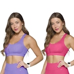 Kit Tops Fitness Selene Canelado sem Costura - Feminino - 2 unidades Roxo/Rosa