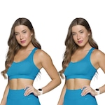 Kit Tops Fitness Selene Canelado sem Costura - Feminino - 2 unidades AZUL