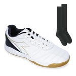 Chuteira Futsal Diadora Calcio Elite + 1 Par De Meião - Adulto BRANCO