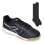 Chuteira Futsal Diadora Calcio Elite + 1 Par De Meião - Adulto PRETO