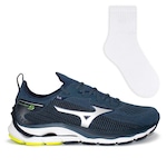 Tênis Mizuno Wave Mirai 5 - Masculino + Meia Color Sports Bc - Masculino AZUL ESC/BRANCO