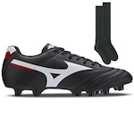 Chuteira de Campo Mizuno Morelia Club - Adulto + Par de Meião PRETO/BRANCO