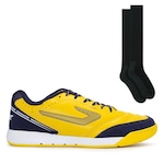 Chuteira Futsal Topper Dominator Pro IV + Meião Color Sports de Futebol - Adulto AMARELO/AZUL ESCURO