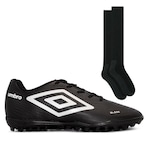 Chuteira Society Umbro Glaze + Meião Color Sports Pt - Adulto PRETO/PRATA