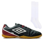 Chuteira Futsal Umbro Attak Eternal + Par de Meiões Color Sports - Adulto PRETO/VERMELHO