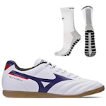 Chuteira Futsal Mizuno Morelia Club + Meia Antiderrapante - Adulto BRANCO/AZUL ESC