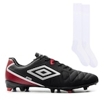 Chuteira de Campo Umbro Attak Eternal + Meião Color Sports de Futebol - Adulto PRETO/VERMELHO