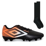 Kit Chuteira de Campo Umbro Warskin + Meião Color Sports de Futebol - Adulto PRETO/LARANJA