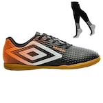 Chuteira Futsal Umbro Warskin + Meião - Adulto PRETO/LARANJA