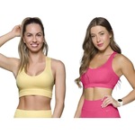 Kit Top Fitness Canelado Selene sem Costura - 2 Unidades - Feminino AMARELO/ROSA