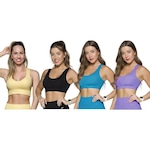 Kit Top Fitness Canelado Selene sem Costura - 4 Unidades - Feminino Azul/Amarelo