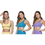 Kit Top Fitness Canelado Selene sem Costura - 3 Unidades - Feminino Azul/Amarelo