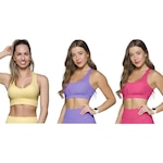 Kit Top Fitness Canelado Selene sem Costura - 3 Unidades - Feminino ROSA/AMARELO