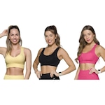 Kit Top Fitness Canelado Selene sem Costura - 3 Unidades - Feminino ROSA/PRETO