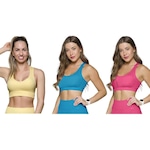 Kit Top Fitness Canelado Selene sem Costura - 3 Unidades - Feminino AZUL/ROSA