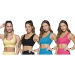 Kit Top Fitness Canelado Selene sem Costura - 4 Unidades - Feminino Amarelo/Preto