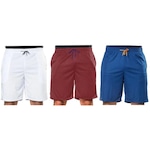 Kit Bermudas Elite Comfort - 3 Unidades - Masculina BRANCO/VERMELHO