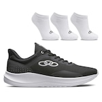 Kit Tênis  Zex Olympikus e Meia Cano Invisível com 3 Pares - Masculino PRETO