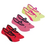 Kit Meias Puma Sapatilha Pilates Antiderrapante - 3 Pares - Feminina Vermelho/Rosa