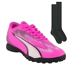 Kit Chuteira Society Puma Ultra Match - Adulto + Par de Meião Rosa Esc/Preto