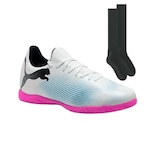 Kit Chuteira Futsal Puma Future 7 Play - Adulto + Par de Meião BRANCO/ROSA