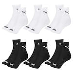 Kit Meia Cano Médio Puma Esportiva - 6 Pares - Feminino BRANCO/PRETO