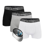 Kit 3 Cuecas Zorba Boxer com Suporte Anatômico 667 PRETO/BRANCO/CINZA