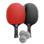 Kit Tênis de Mesa Huieson Carbon - 2 Raquetes Long 5 Star + Bolsa + 3 Bolas Gold Sports 3 Star VERMELHO