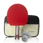 Kit Tênis de Mesa Gold Sports Malin - 1 Raquete 5 Star + Bolsa + 3 Bolas 3 Star VERMELHO